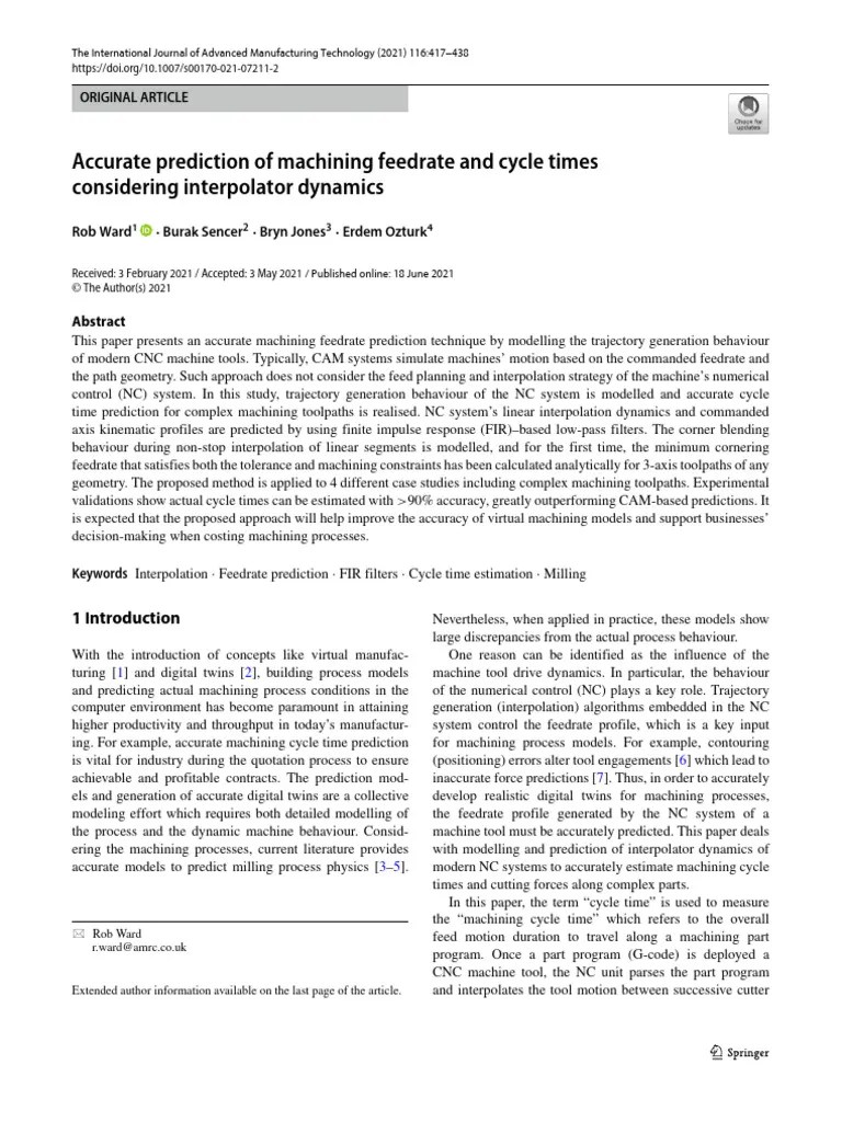 Accurate Prediction Of Machining Feedrate And Cycle Times Pdf