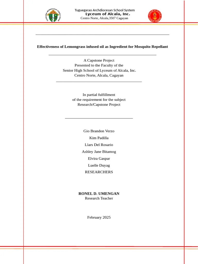 Capstone Template 1 Pdf Essential Oil