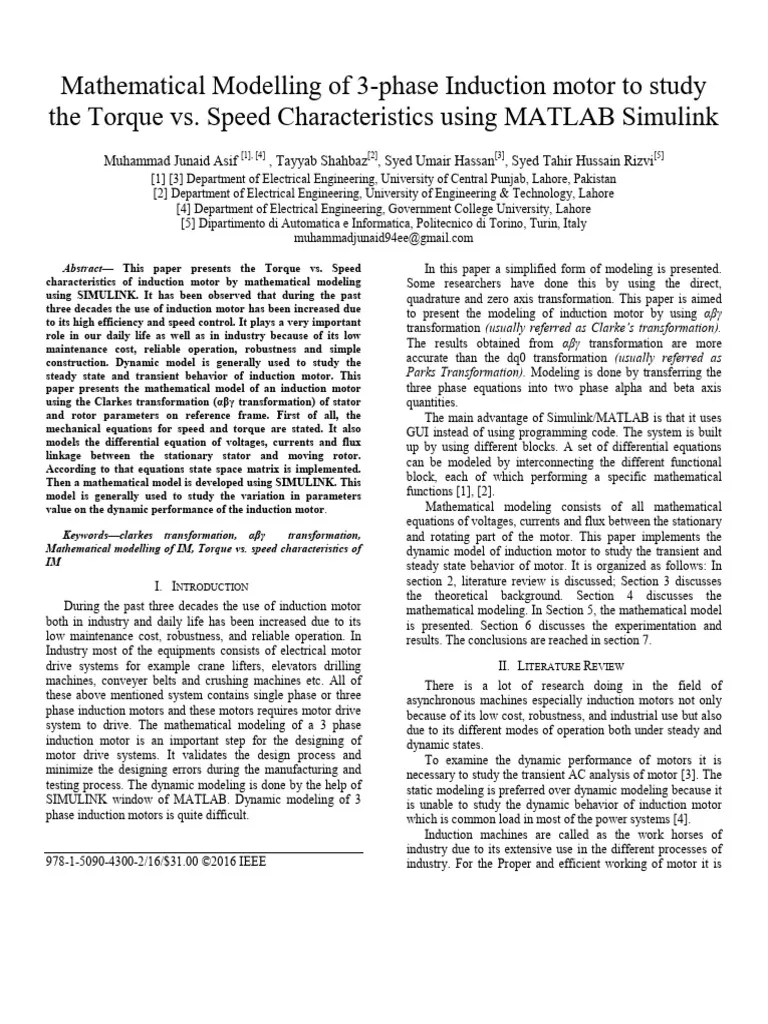 Mathematical Modelling Of 3-Phase Induction Motor To Study The Torque Vs. Speed Characteristics ...