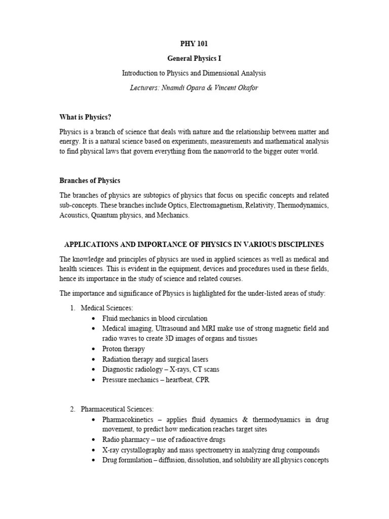 Introduction To Physics & Dimensional Analysis | PDF | Physics ...