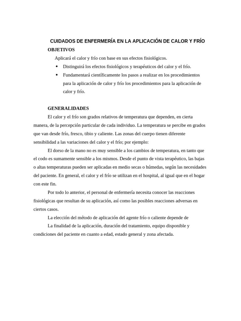 Cuidados De Enfermería En La Aplicación De Calor Y Frío | PDF | Calor ...