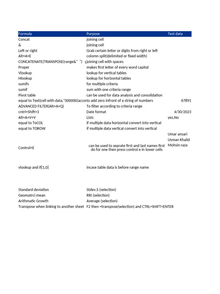 Excel Formulae | PDF | Computer Programming | Computing