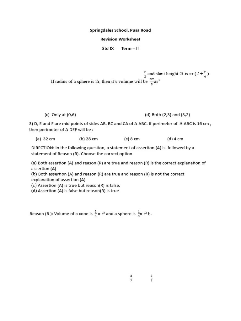Revision Worksheet Class 9 Pdf Sphere Geometric Shapes