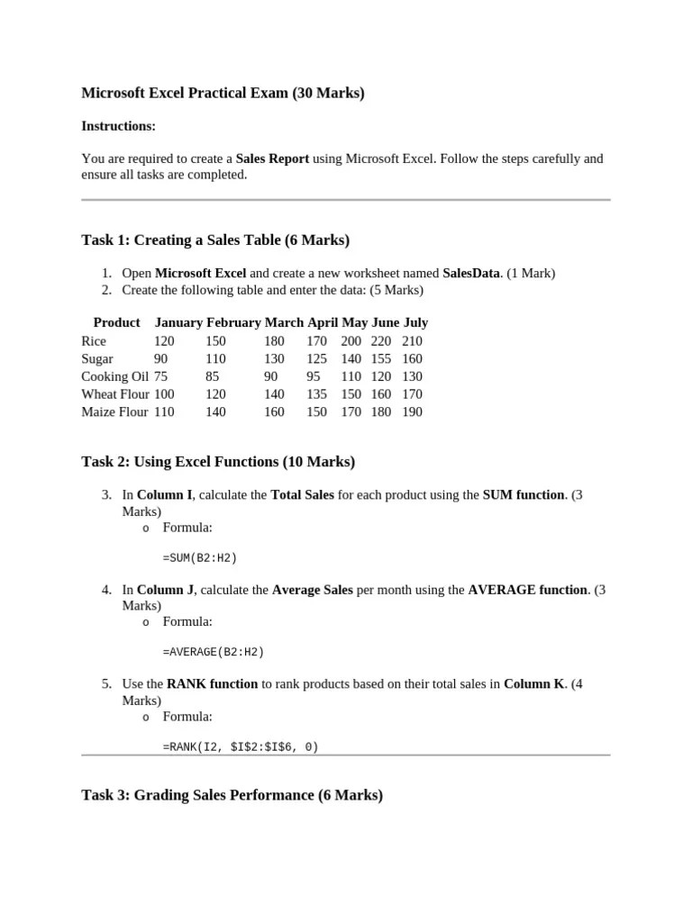 Microsoft Excel Practical Exam | PDF