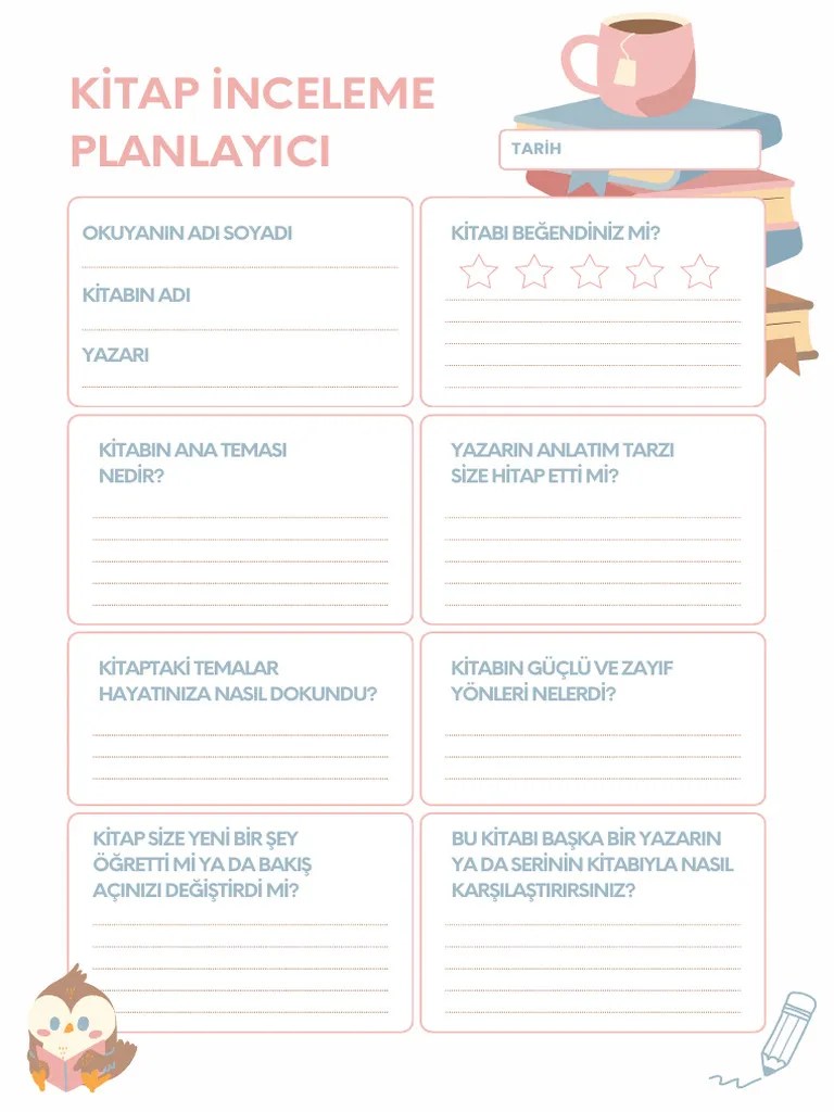 Mavi Beyaz İllüstratif Kitap İnceleme Planlayıcı A4 Belge Pdf