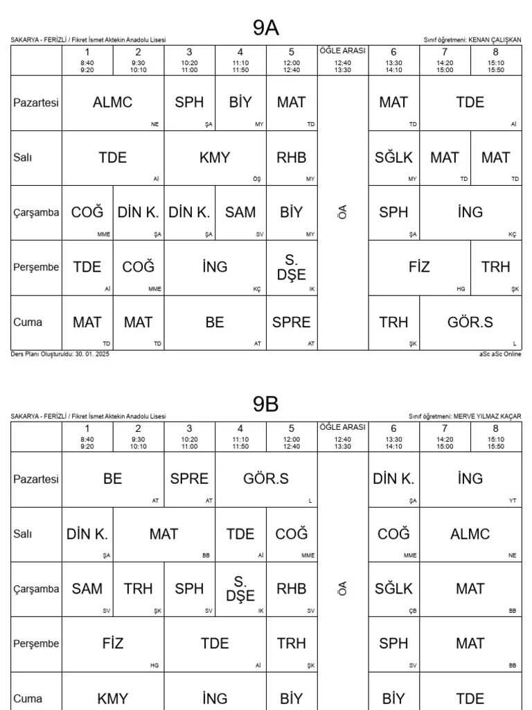 Sinif Ders Programi Pdf