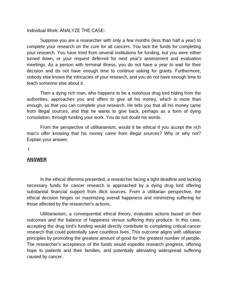 Ethical Dilemma Funding Cancer Research Pdf Utilitarianism