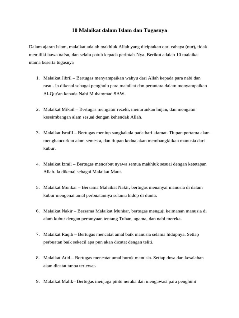 10 Malaikat Yang Wajib Diketahui D Islam | PDF