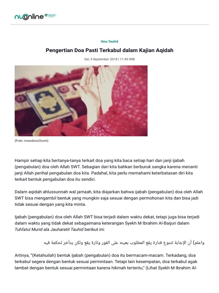 Pengertian Doa Pasti Terkabul Dalam Kajian Aqidah Pdf