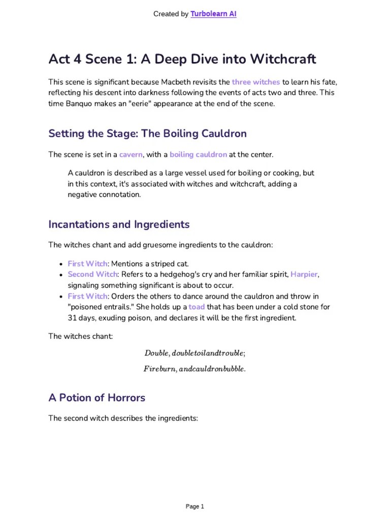 MACBETH ACT 4 SCENE 1 | PDF | Macbeth | Shakespearean Tragedies