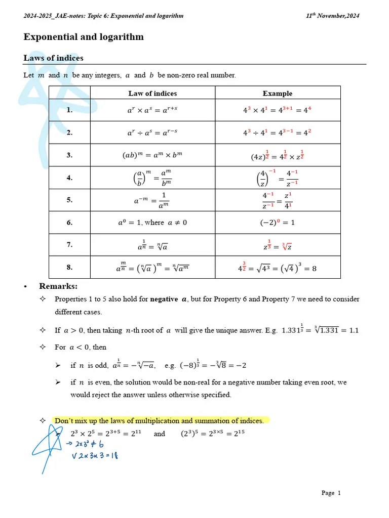 Notes-Exponential And Logarithm | PDF | Logarithm | Exponential Function
