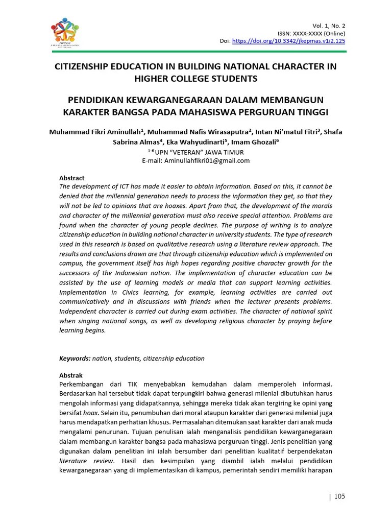 Pendidikan Kewarganegaraan Dalam Membangun Karakter Bangsa Pada Mahasiswa Perguruan Tinggi 105 ...