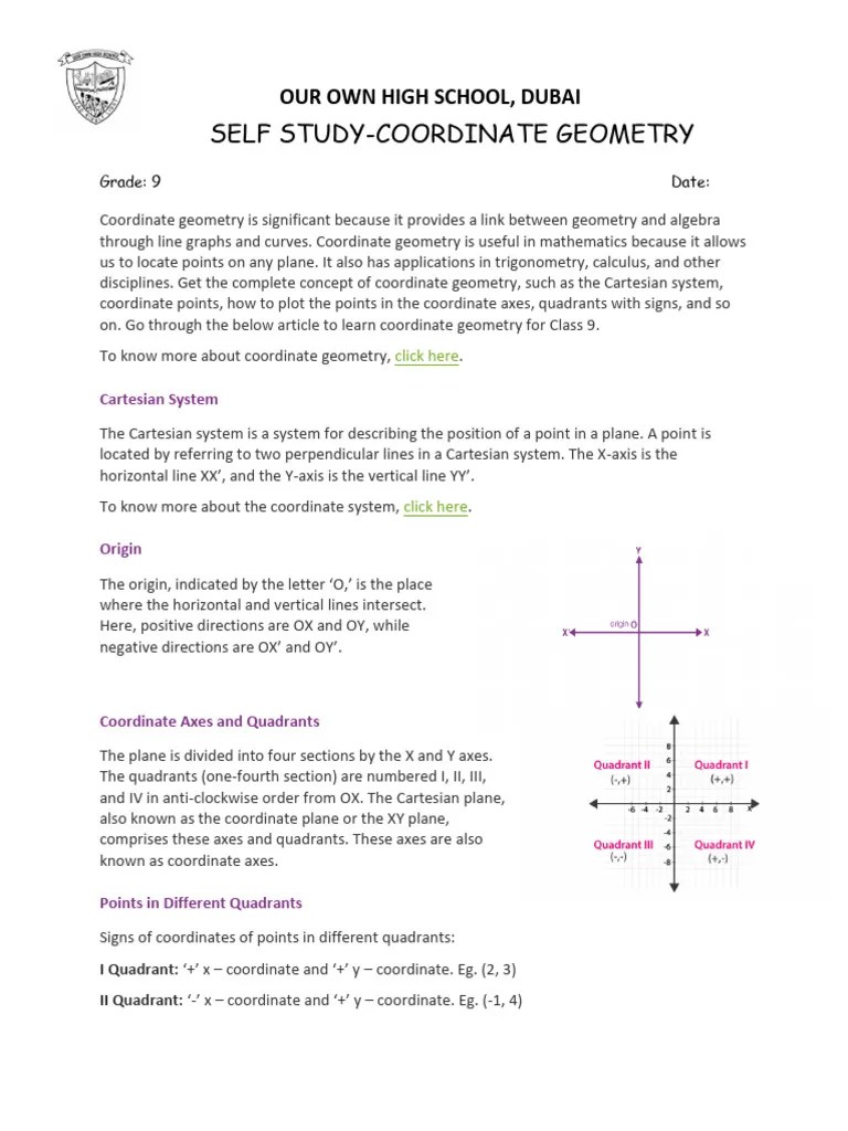 COORDINATE GEOMETRY Notes | PDF | Cartesian Coordinate System ...