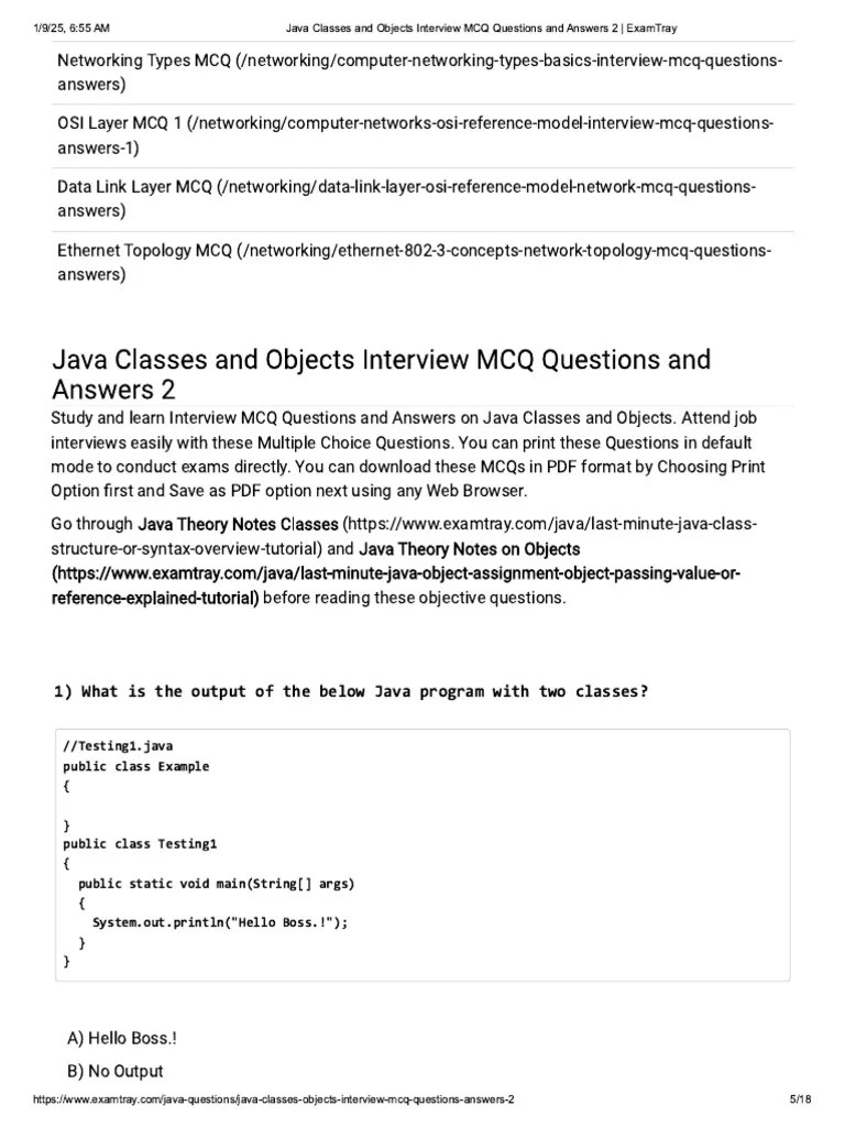 Java Classes And Objects Interview MCQ Questions And Answers 2 ...