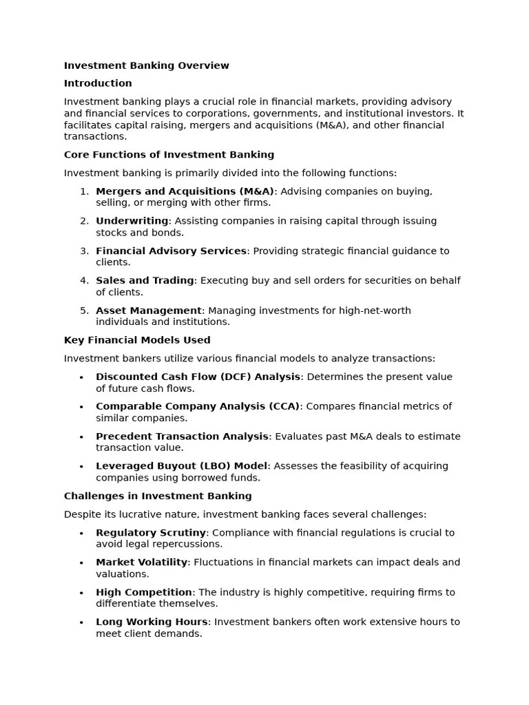 Investment Banking Overview | PDF