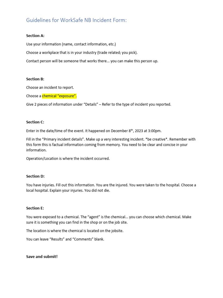 Guidelines For WorkSafe NB Incident Form | PDF