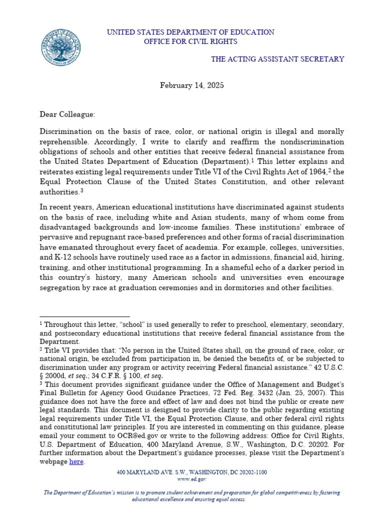 Dear Colleague Letter From Department Of Education | PDF | Race (Human ...