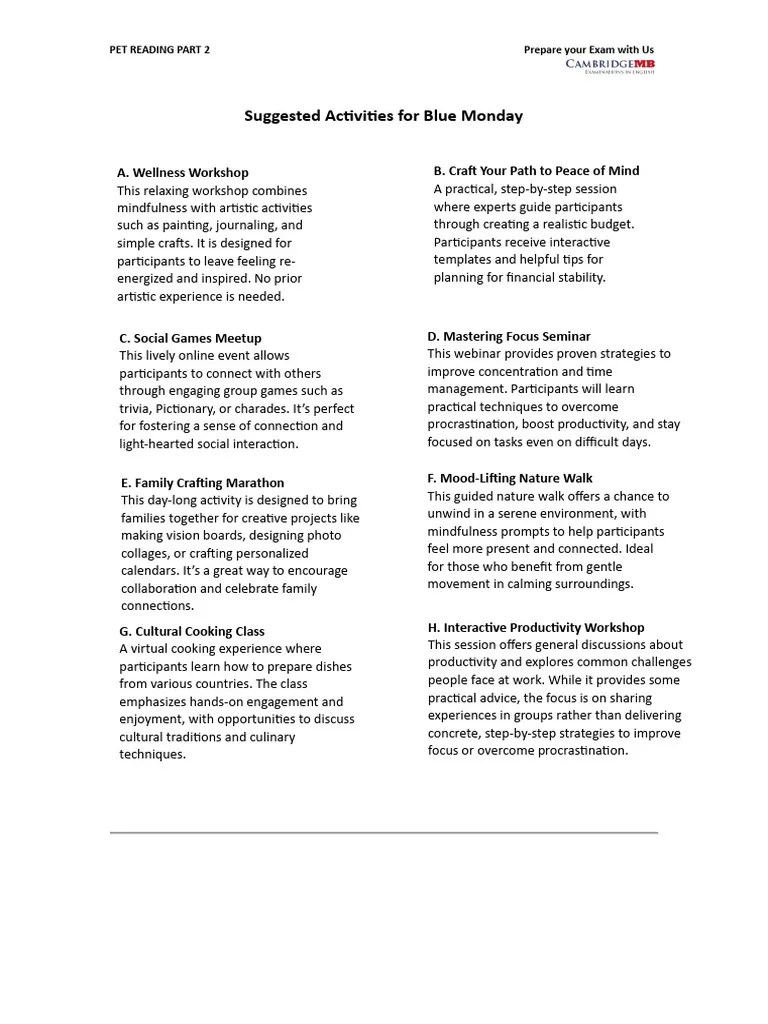 B1 Reading Part 2 Examenes Cambridge English Pdf Mindfulness