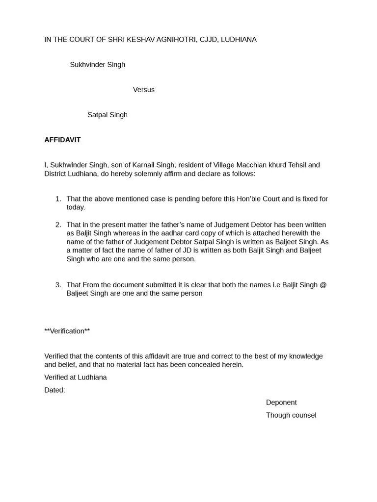 Name Change Affidavit Pdf