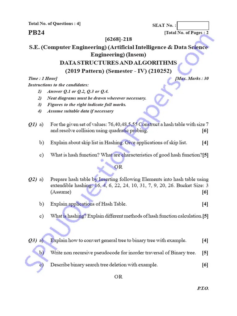 Data Structures Algorithms Exam Pdf Computer Programming
