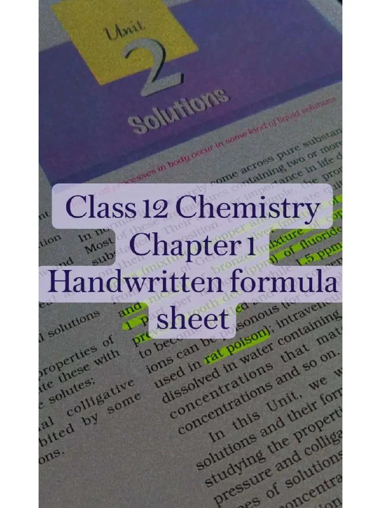Class 12 Chemistry Chapter 1 Handwritten Formula Sheet Pdf