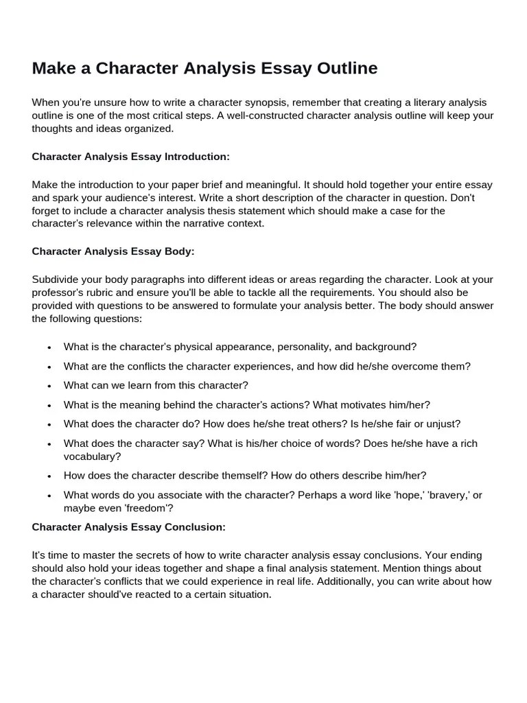 Character Analysis Essay Guide Pdf