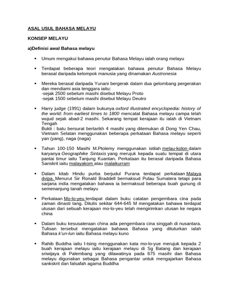 Asal Usul Bahasa Melayu | PDF