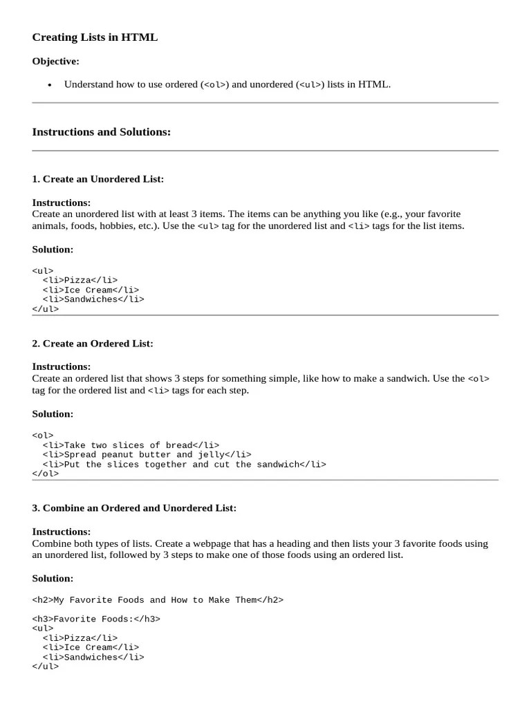 Creating Lists In HTML | PDF