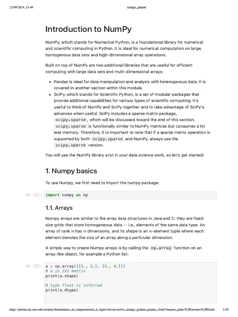 Numpy Primer | PDF | Matrix (Mathematics) | Linear Algebra