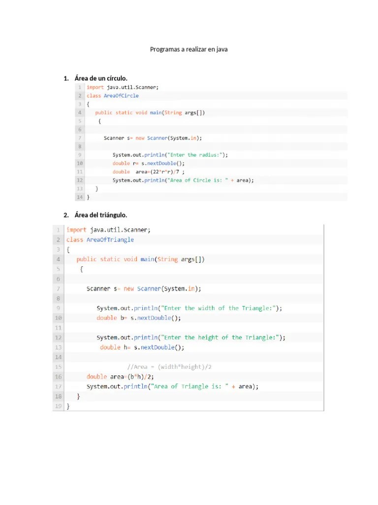 Programas Java Para Cálculos Geométricos Pdf