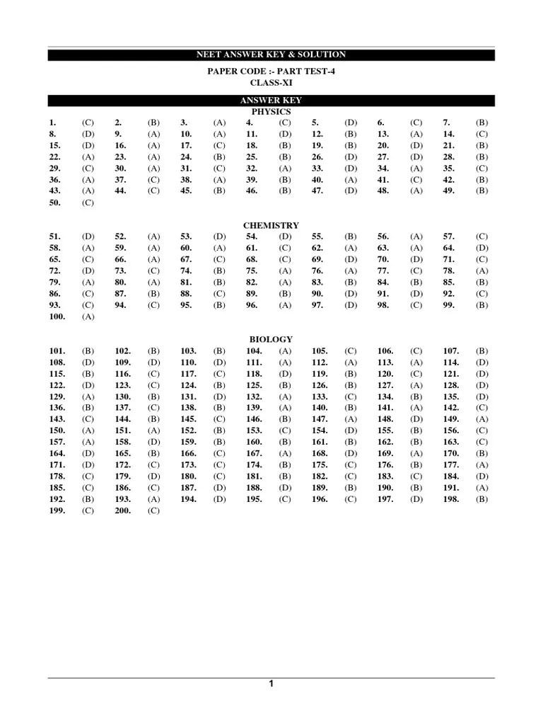 Part Test 4 Neet Xi Solution Pdf Reaction Rate Chemical Equilibrium