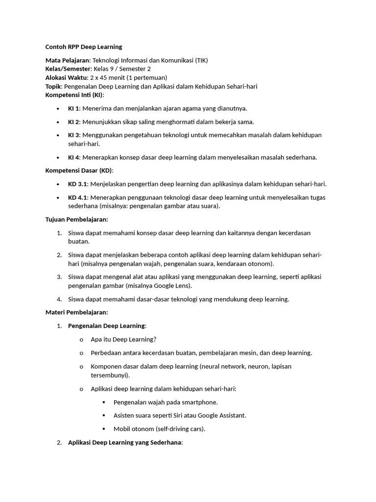 Contoh RPP Deep Learning | PDF