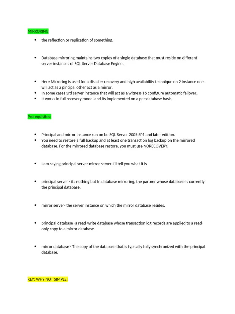 Mirroring (1) | PDF | Databases | Backup