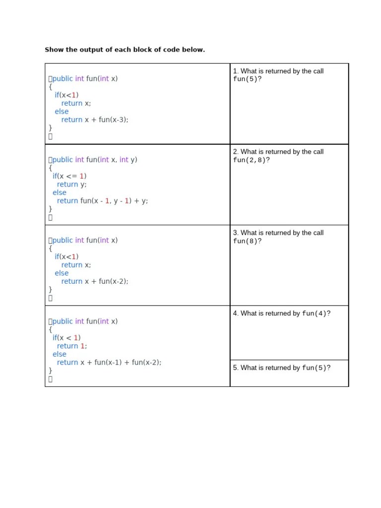 Recursion Worksheet 2 | PDF