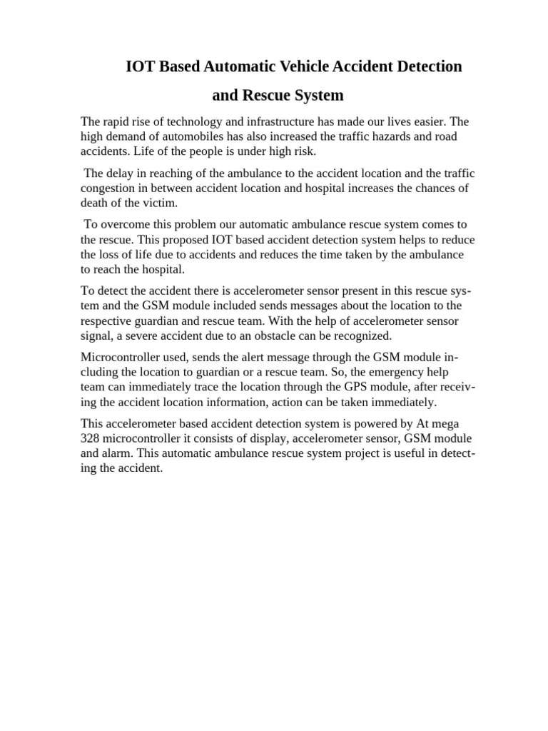 IOT Based Automatic Vehicle Accident Detection And Rescue System | PDF