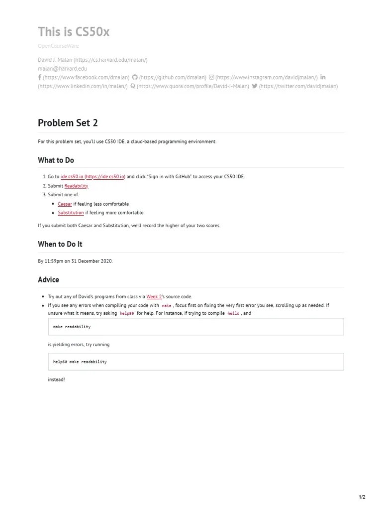 Problem Set 2 - CS50x | PDF
