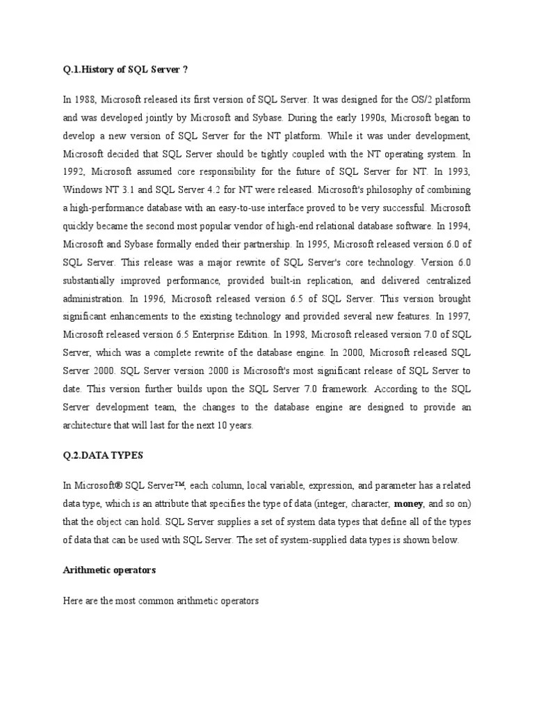 History Of SQL Server | Download Free PDF | Microsoft Sql Server ...