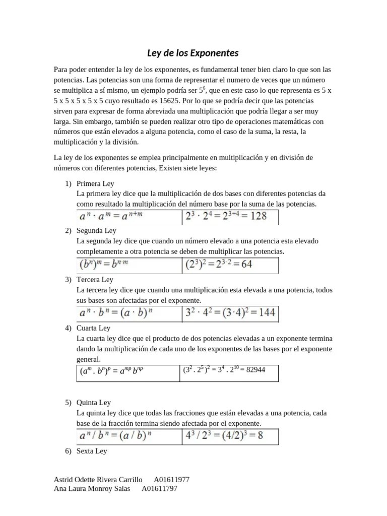 Ley De Los Exponentes | PDF | Exponenciación | Multiplicación