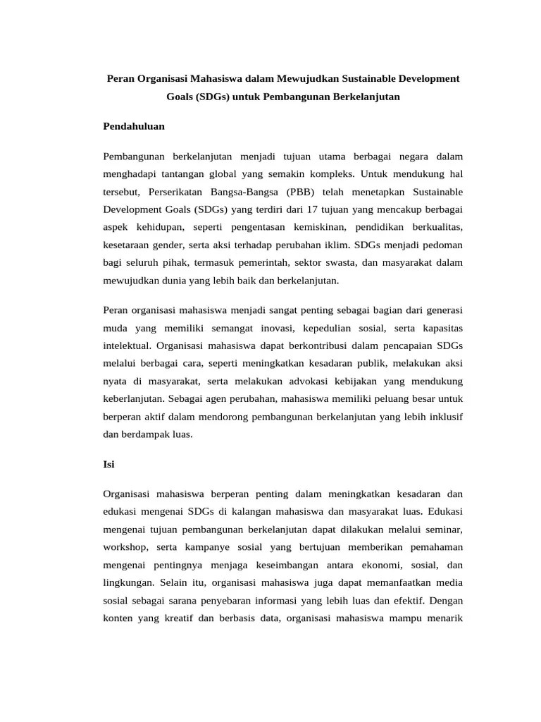 Peran Organisasi Mahasiswa Dalam Mewujudkan Sustainable Development Goals | PDF