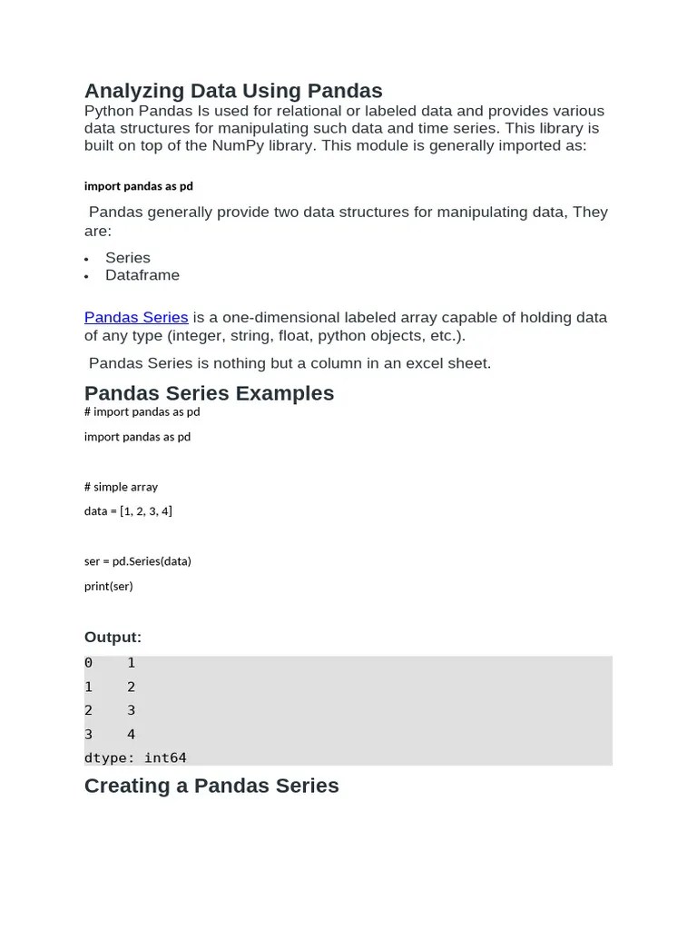 Analyzing Data Using Pandas | PDF