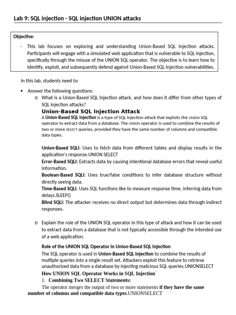 Lab9 SQL Injection - SQL Injection UNION Attacks | PDF | Cybercrime | Security