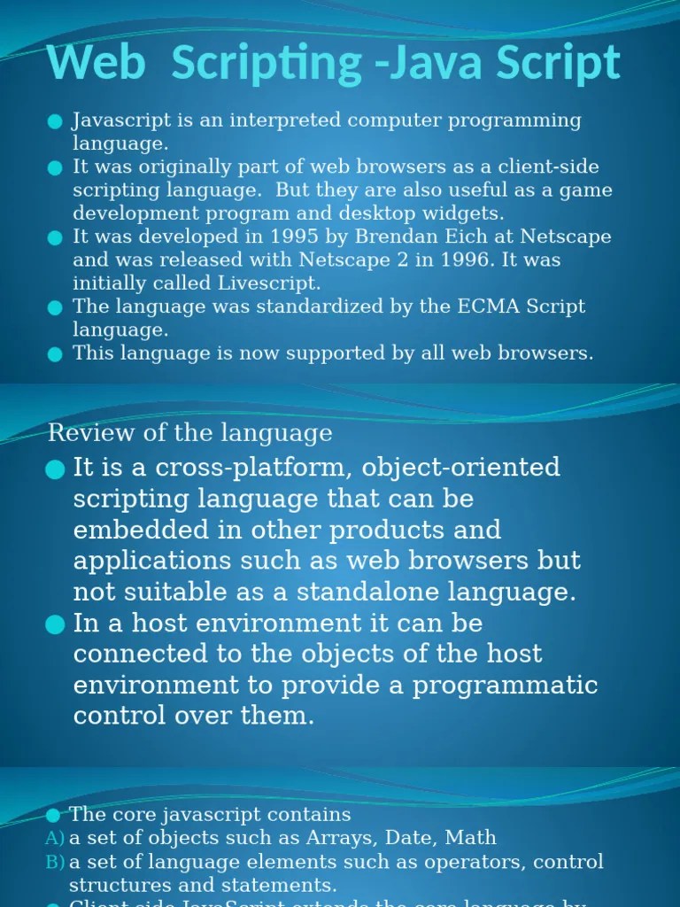 Part 1 - Web Scripting -Java Script (1) | PDF | Dynamic Web Page | Java ...