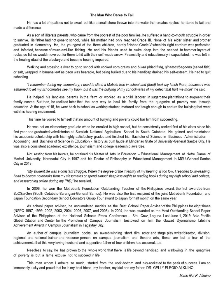 The Man Who Dares To Fail - PT #1 | PDF