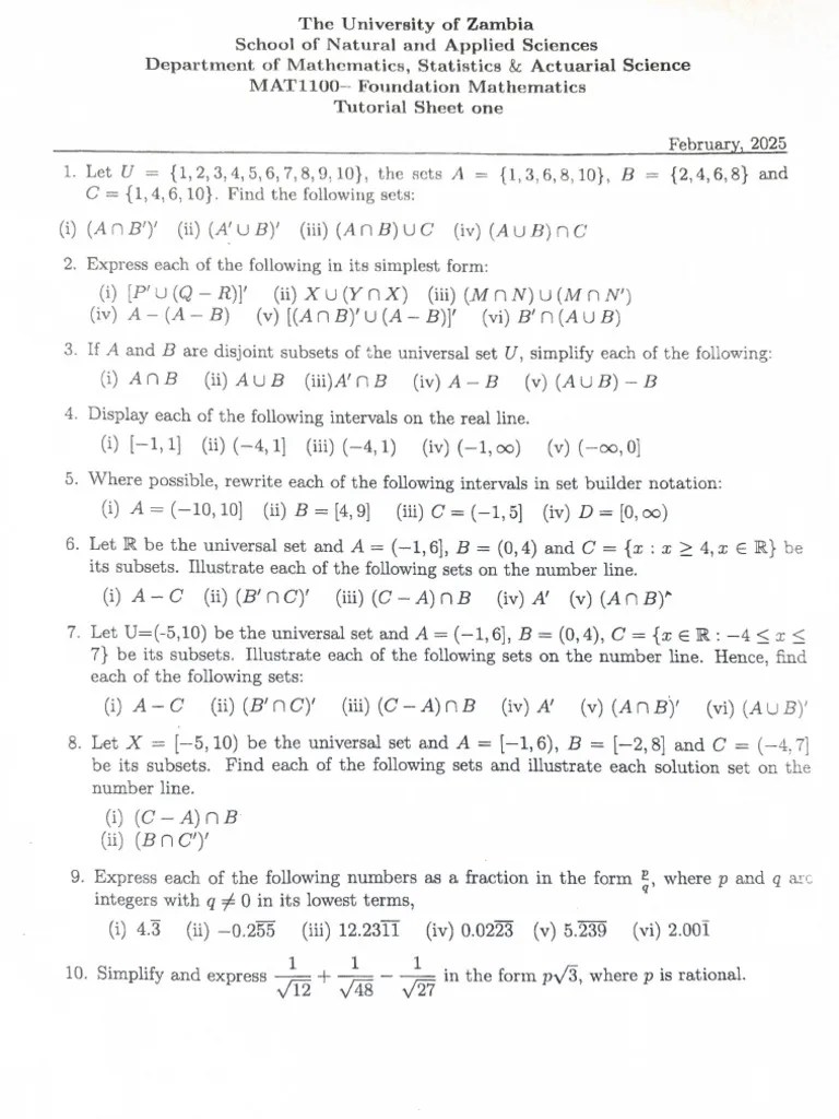 Mat1100 Tutorial Sheet | PDF