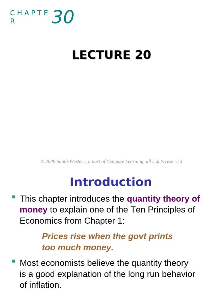 Lecture 20 Money Growth Inflation | PDF | Inflation | Supply And Demand
