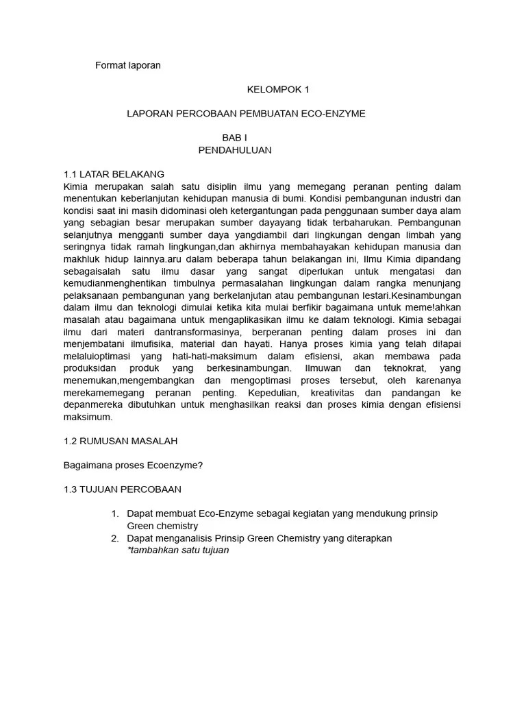 Laporan Eco-Enzyme Kelompok 1 | PDF