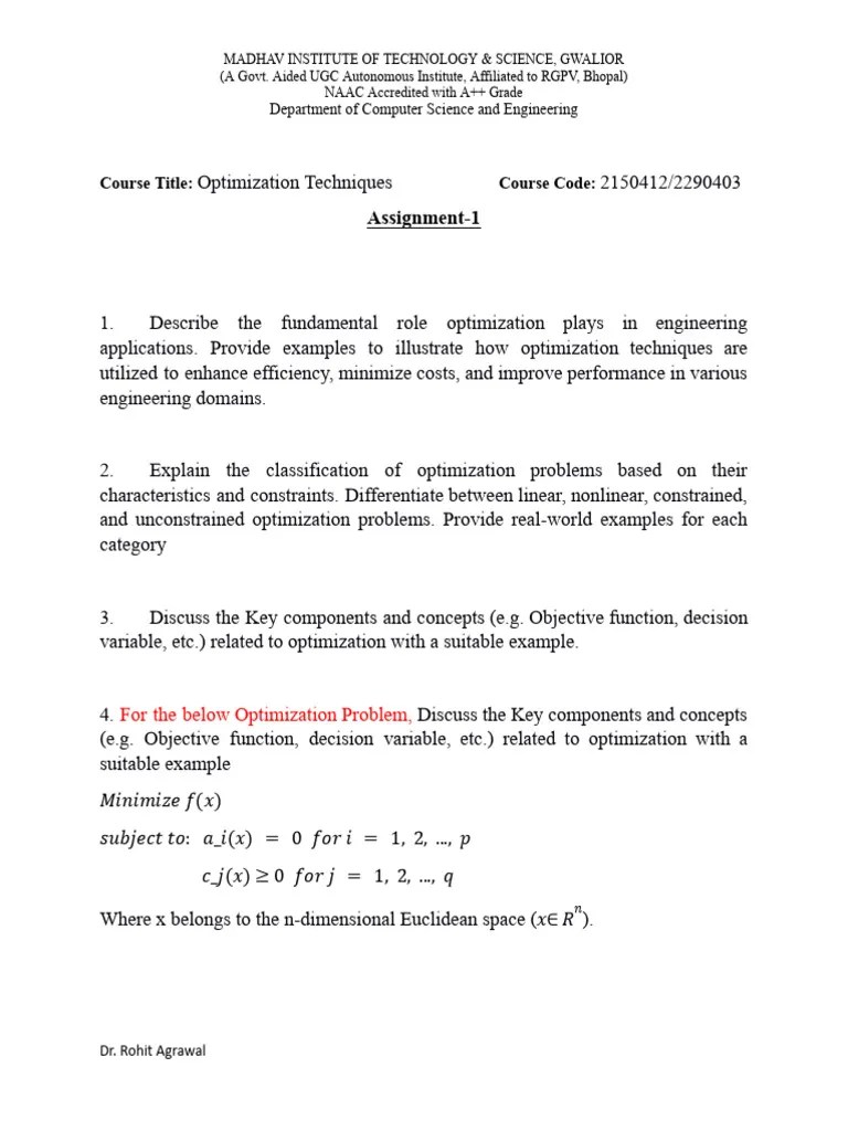 Optimization Assignment 1 | PDF | Mathematical Optimization | Engineering