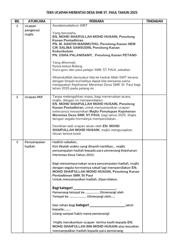Teks Ucapan Merentas Desa | PDF