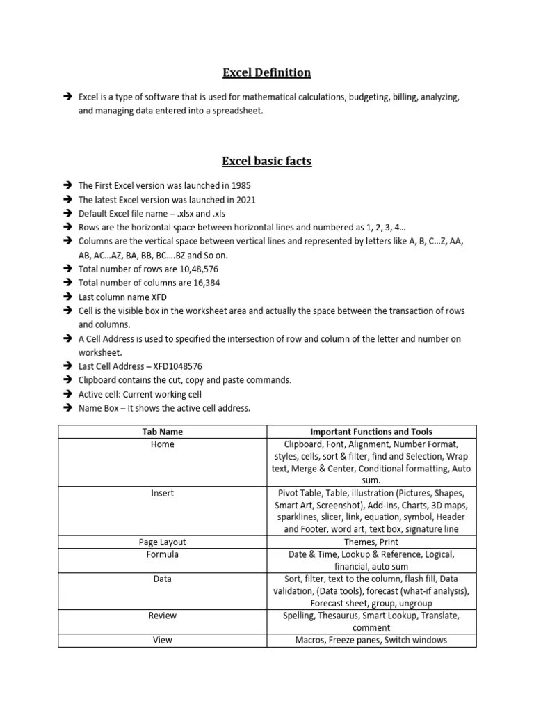 Excel Full Notes Pdf Microsoft Excel Spreadsheet