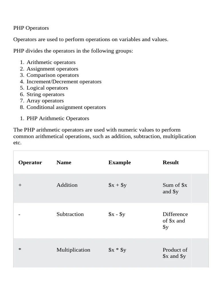 PHP Operator1 | PDF | Arithmetic | Software Engineering